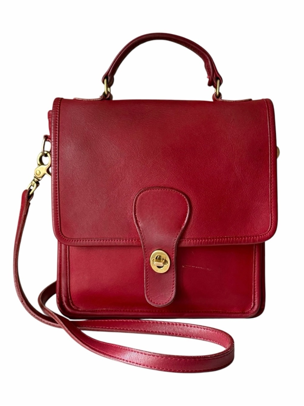 Vintage Coach 5130 Station Bag Red USA Leather Turnlock Crossbody